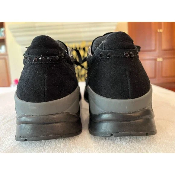 CESARE PACIOTTI BLACK Velvet 6 US LEATHER Suede Rhinestone SNEAKERS 35 1w AD - Picture 8 of 10